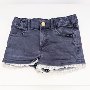 H&M Girls (9-10) Dark Blue Denim Shorts w/Lace Trim & Adjustable Waist